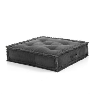 Oresteluchetta Puf cuadrado de algod&oacute;n gris con funda no desenfundable