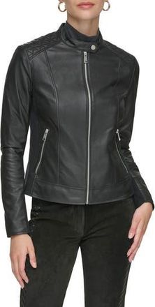 Andrew Marc Leather Racer Jacket in Black at Nordstrom Rack, Size X-Large