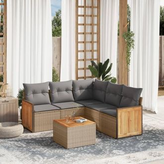vidaXL Vidaxl - Juego De Sof&aacute;s Jard&iacute;n Con Cojines 6 Pzas Rat&aacute;n Sint&eacute;tico Beige