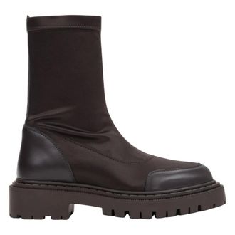 Estro & Luminara Schoenen, Dames, Bruin, 36 EU, Leer, Instappers enkellaarzen met elastische schacht