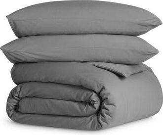Bare Home Organic Cotton Jersey Duvet Cover & Pillowcase Set in Grey at Nordstrom, Size Queen