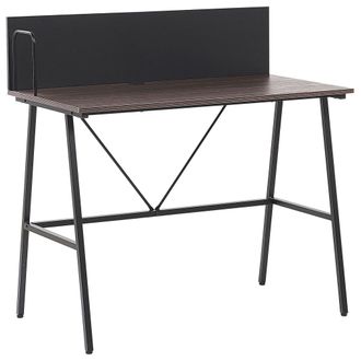Beliani Beliani - Escritorio Con Tapa De Madera Oscura 100 X 50 Cm Marco De Metal Con Recubrimiento En Polvo Negro Hastings