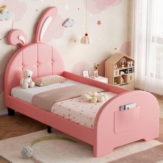 Matteo Pink Rabbit-Shaped Single Bed Frame - Bunny Ear Headboard & Storage