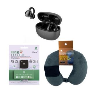 Pursonic Ultimate Travel Essentials Bundle - Wireless Earbuds, Purtag Tracker & Memory Foam Travel Pillow Set in Black at Nordstrom