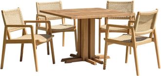 Macabane Conjunto de muebles de jard&iacute;n de 4 plazas de teca recuperada y rat&aacute;n