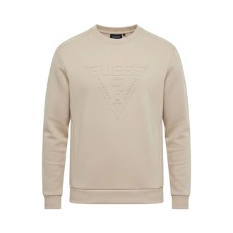 Guess Hoodies & sweatvesten, Heren, Beige, L, Polyester, Guess sweatshirt met ronde hals van Scuba met reli&euml;f logo