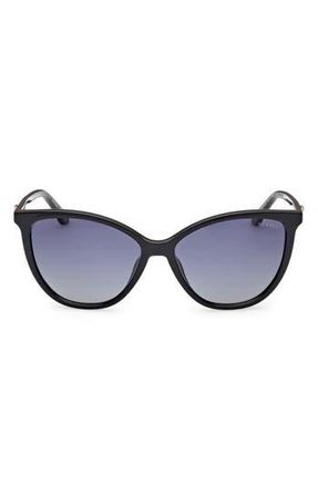 Guess Cat Eye Sunglasses in Shiny Black /Smoke Polarized at Nordstrom Rack