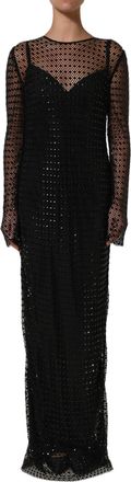 Dolce & Gabbana Womens Rhinestone-Embellished Mesh Dress Black Polyester