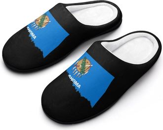 Generic Map with Oklahoma Flag Fashion Cotton Slippers for Women Memory Foam House Slippers Non-Slip House Bedroom Shoes