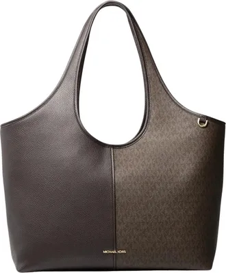 Michael Kors Tassen, Dames, Bruin, ONE Size, Polyester, Henly Grote Signature Logo en Textuur Tote Bag