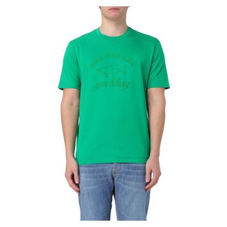 Paul & Shark Tops, Heren, Groen, M, Katoen, Katoenen T-shirt met gedrukt logo