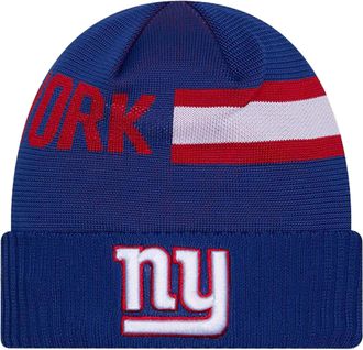 New Era Unisex-Adult NFL Official Sideline Team Logo Wordmark Tech Cuffed Beanie Cold Weather Knit Hat, New York Giants - Blue, One size
