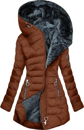 Generic Winter Coats for Women UK Quilted Down Longline Puffer Coat Fleece Lined Waterproof Jacket with Fur Hood Autumn Winter Plus Size Trench Jacket Warm Ou
