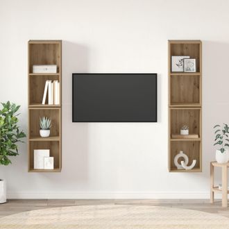 Berkfield Home Wall TV Cabinet with Shelf with Storage 4 pcs Artisan oak 37 x 37 x 72 cm in Brown