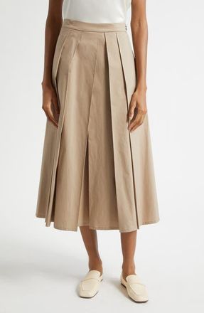 Emporio Armani Dune Pleated Stretch Cotton Poplin Skirt in Tan at Nordstrom, Size 10 Us