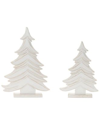 Melrose International Set Of 2 Carved Wood Pine Tree