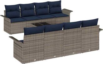 vidaXL Conjunto De Sof&aacute; De Jard&iacute;n 9 Uds. Gris Y Marino Rat&aacute;n Sint&eacute;tico Vidaxl