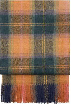 Mango Check Fringe Scarf in Orange at Nordstrom