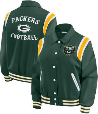 WEAR by Erin Andrews Womens WEAR by Erin Andrews Green Green Bay Packers Varsity Lightweight Full-Snap Jacket at Nordstrom, Size Xx-Large