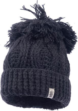 Nirvanna Designs Big Pom Rib Fold Hat in Charcoal at Nordstrom