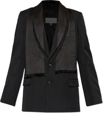 Maison Margiela Blazer met decoratief gestikte sjaal - Heren - Blazers - Zwart - L - Katoen - Jassen