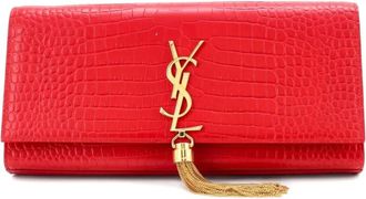 Saint Laurent Classic Monogram Tassel Crocodile Embossed Leather Long clutch bag - women - Calf Leather - One Size - Red