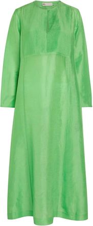 Tory Burch Pleated Linen and Silk-blend Midi Kaftan Dress - Bright Green - XL (UK16 / XL)