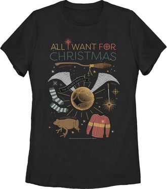 Harry Potter Womens Harry Potter All I Want for Wizard Christmas Graphic T-Shirt in Black at Nordstrom, Size Xx-Large