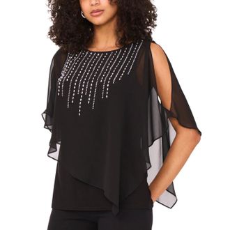 MSK Msk Top Womens Black Sheer Beaded Detail 3/4 Split Sleeve Blouse PALL207