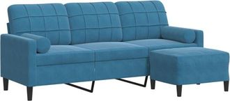 vidaXL Vidaxl - Sof&aacute; De 3 Plazas Con Taburete De Terciopelo Azul 180 Cm