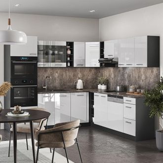Vicco Cucina angolare completa R-Line, Bianco lucido/antracite, 237 x 60 cm senza piano di lavoro