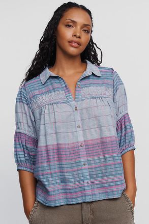 Pilcro Evelyn 100% Cotton Puff-Sleeve Blouse