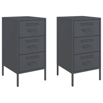 Berkfield Home Bedside Cabinets 2 pcs Anthracite 36x39x68 cm Steel in Dark Grey | Size: 36 x 39 x 68 cm
