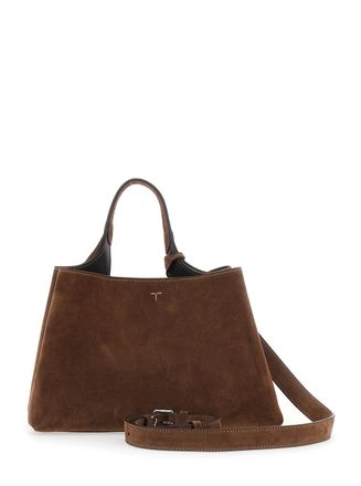Tod's Womens Handbag Suede Brown Calf Leather Handbags Hand Bags