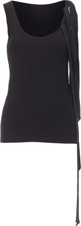 Dries Van Noten 2020 black ribbed cotton long ribbon shoulder tank top M