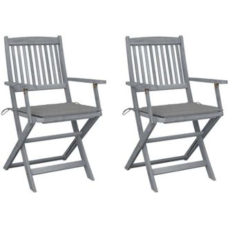 vidaXL Vidaxl - Sillas De Jard&iacute;n Plegables 2 Uds Cojines Madera Maciza Acacia
