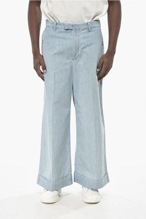 Valentino Denim-Effect Wide-Leg Trousers with Gold-Effect Details size 50