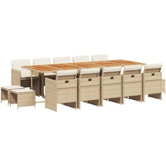 vidaXL Set Comedor De Jard&iacute;n Con Cojines 15 Pzas Rat&aacute;n Sint&eacute;tico Beige Vidaxl