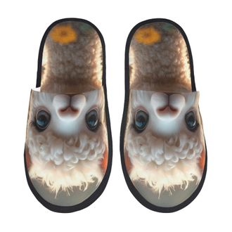 Generic Camping Slippers Adorable Llama In Flowers Unisex Slippers Portable House Shoes For Ladies Guest Room Travel L