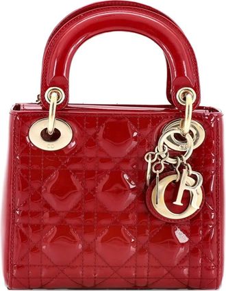 Dior Lady Dior Chain Bag Cannage Quilt Patent Mini satchel - Rood