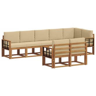 vidaXL Conjunto De Sof&aacute;s De Exterior Con Coj&iacute;n 8 Pcs Natural Y Beige Vidaxl