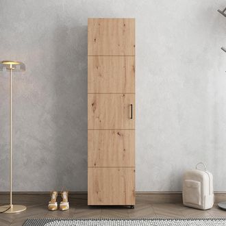 Dmora Zapatero Visby, Mueble Guardazapatos 10 Estantes, Una Puerta, Doble Capacidad, Ruedas, 46x33x185h Cm Roble Marr&oacute;n Nudos