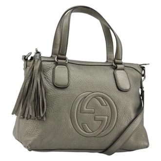 Gucci Soho Convertible Top Handle Leather Silver Leather Handbag (Pre-Owned)