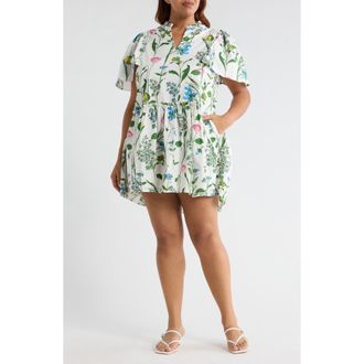 Sugarlips Clove Garden Floral Babydoll Dress in White/pink/green at Nordstrom, Size 3X