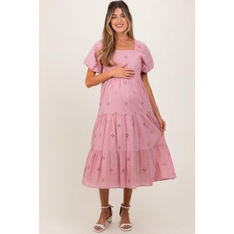 Pinkblush Eyelet Square Neck Midi Dress at Nordstrom, Size X-Large