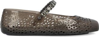 Jimmy Choo London Womens The Jelly Crystal Ballet Flats - Dark Grey Rubber - Size EU 40