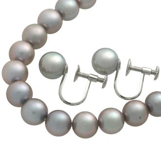 Tasaki Silver Pearl Necklace Earring Set
