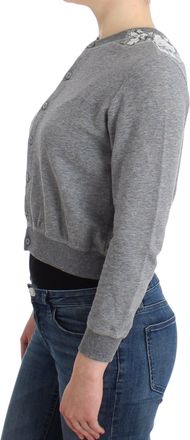 Ermanno Scervino Womens Lace-Detail Cotton Cardigan Gray Elastane Clothing