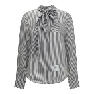 Thom Browne Camisa de Seda a Rayas con Cuello Desmontable - Blouses & Shirts - Mujer - Gris - L