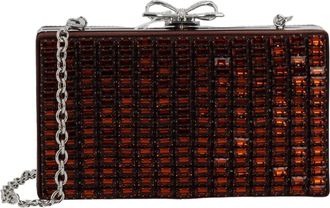 Self Portrait Brown Textured Glossy Embellished Polyester Clutch